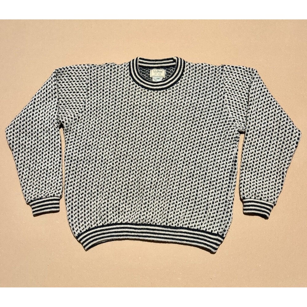 L.L. Bean Birdseye Fisherman Wool Sweater XL Tall Mens Made in Norway Vintage